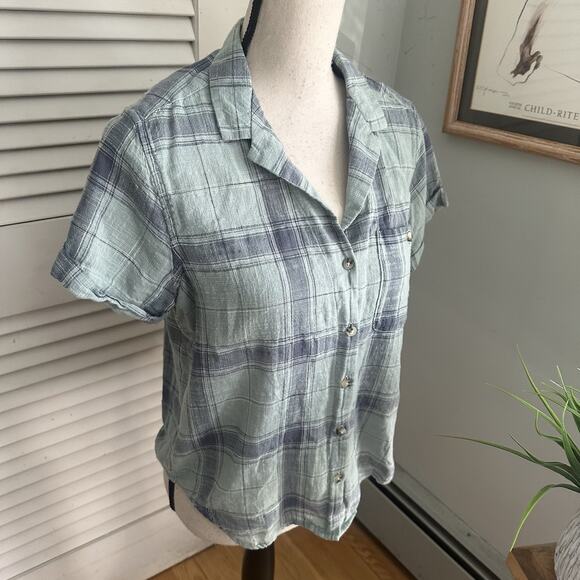 TOAD & CO Shirt Womens Medium Blue Plaid Casual Camp Organic Cotton Sustainable - Picture 4 of 10
